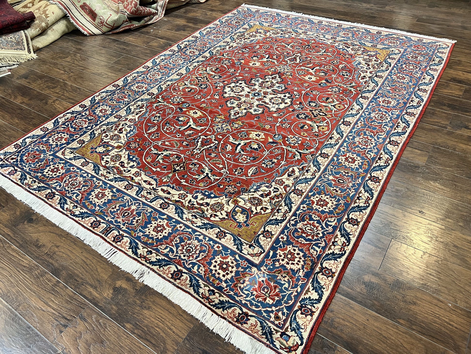 Red Persian Isfahan Rug 7x10 - Antique, Floral Medallion - Nuvé