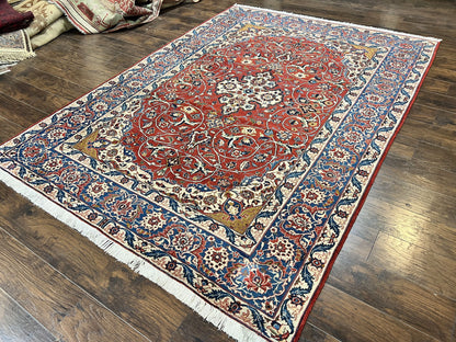 Red Persian Isfahan Rug 7x10 - Antique, Floral Medallion - Nuvé
