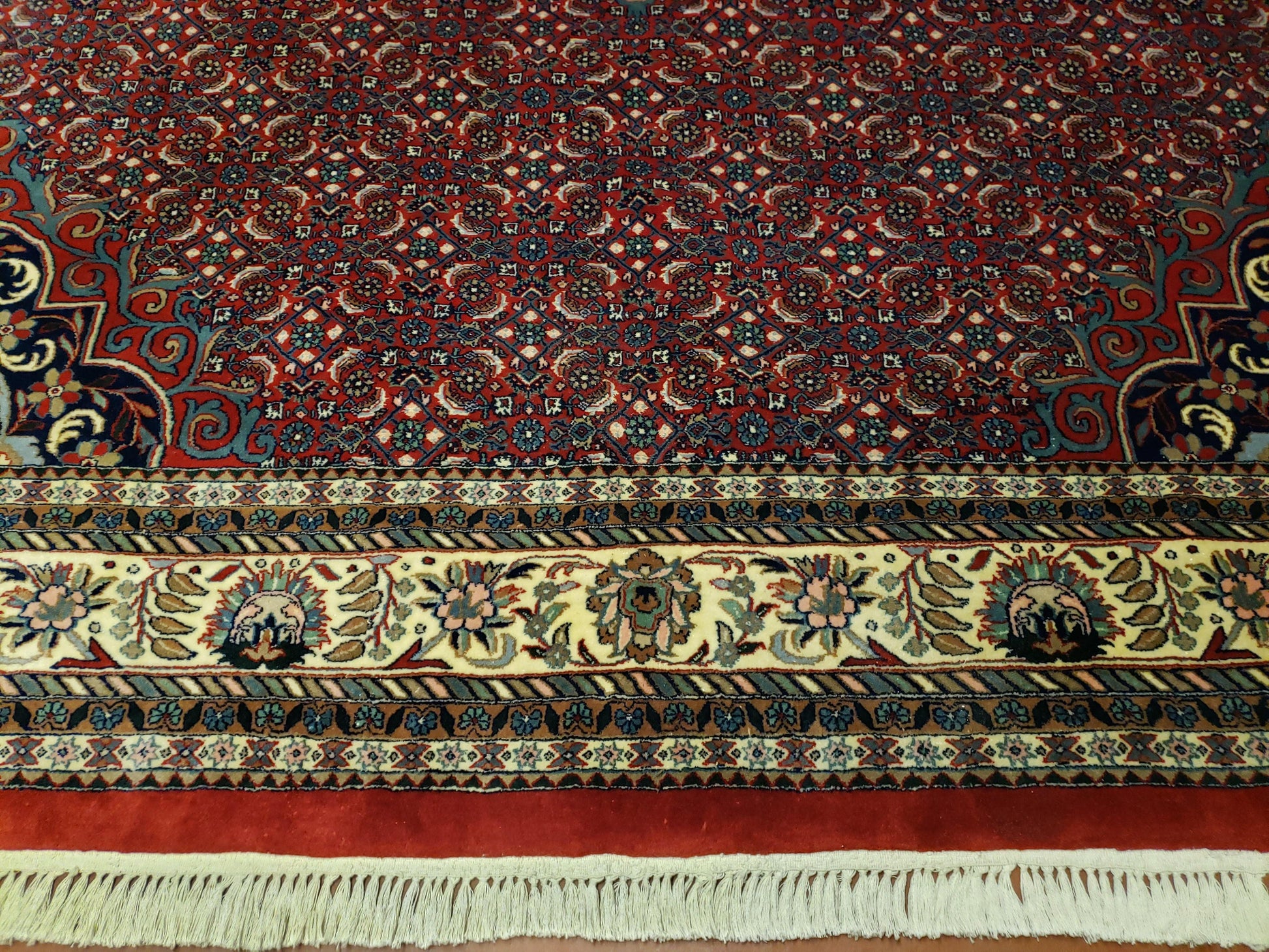 Indian Rug 9x12 Red Indo Bidjar Rug 9x12 Vintage Rug Allover Pattern Medallion Rug Wool Rug Nice Persian Design - Nuvé