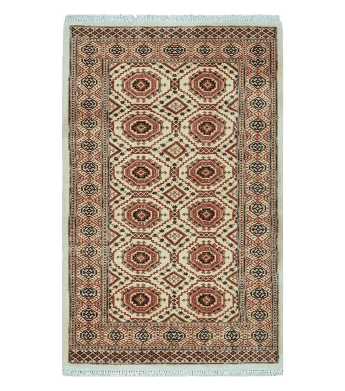 4' X 7' Vintage Handmade Pakistani Turkoman Bokhara Balouch Woven Wool Rug Ivory
