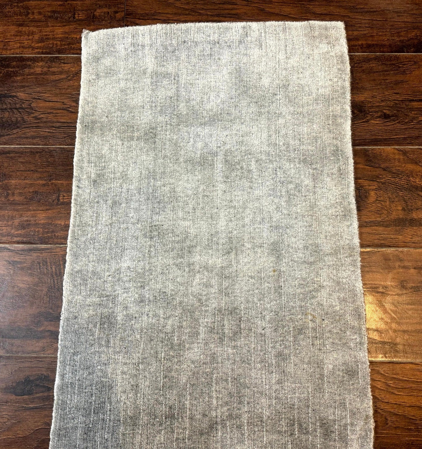 Modern Tibetan Runner Rug 1.9 x 8.6, Wool and Silk Highlights, Gray/Silver, Narrow Runner for Hallway or Kitchen - Nuvé