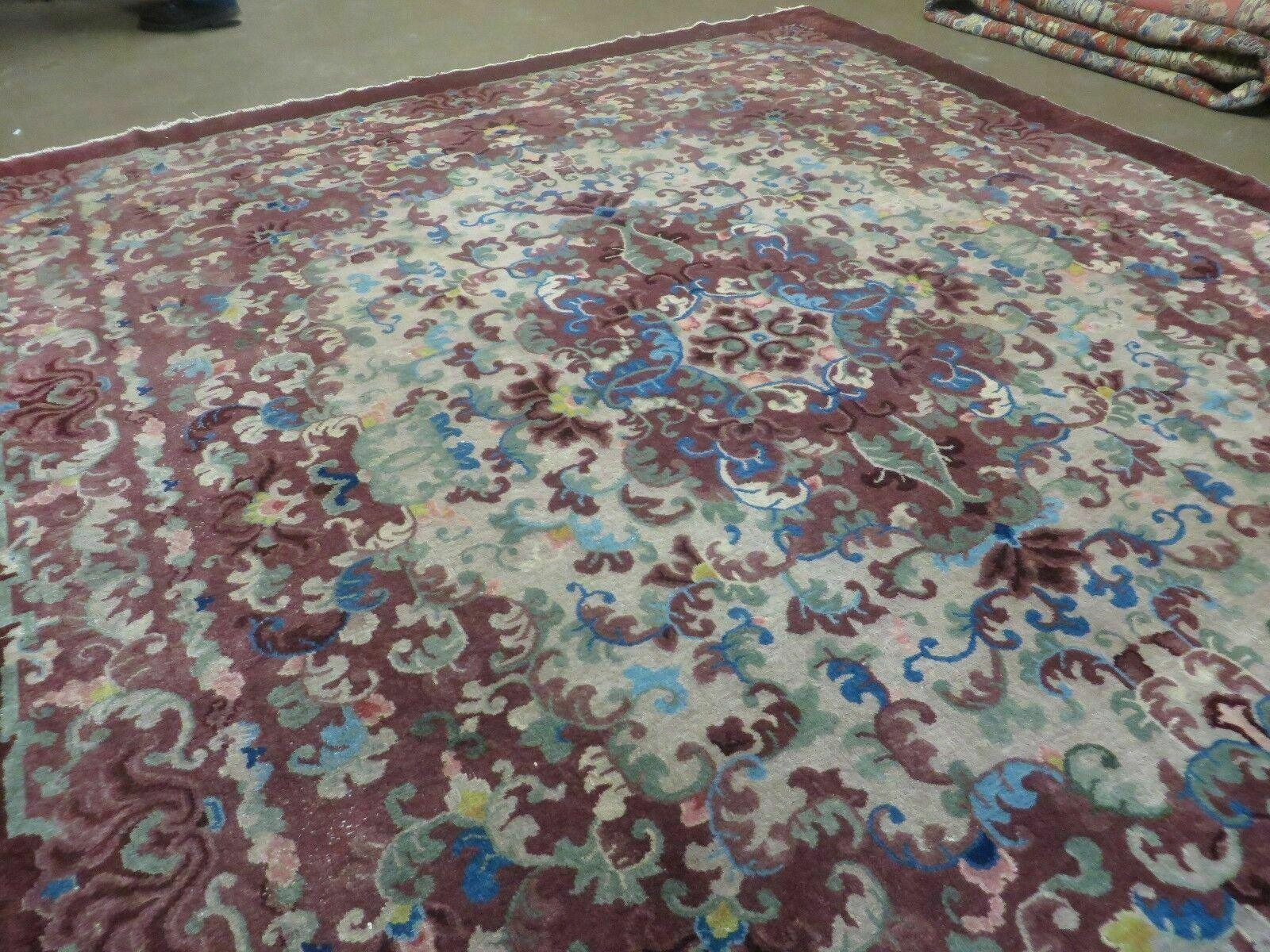8' X 10' Vintage Handmade Chinese Art Deco Peking Nichols Wool Rug Flowers Nice - Nuvé
