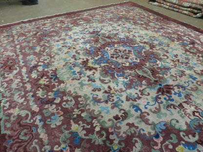 8' X 10' Vintage Handmade Chinese Art Deco Peking Nichols Wool Rug Flowers Nice - Nuvé