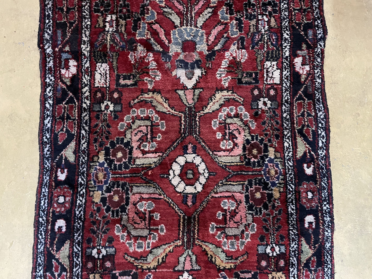 3' 4" X 9' Antique Handmade Wool Rug Runner Floral Organic Dyes Red Nice - Nuvé