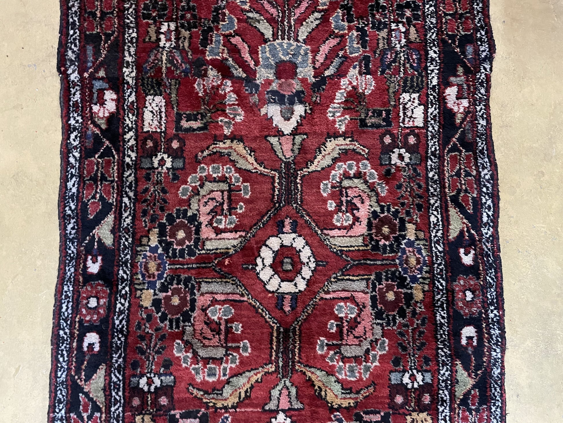 3' 4" X 9' Antique Handmade Wool Rug Runner Floral Organic Dyes Red Nice - Nuvé