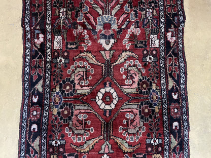 3' 4" X 9' Antique Handmade Wool Rug Runner Floral Organic Dyes Red Nice - Nuvé