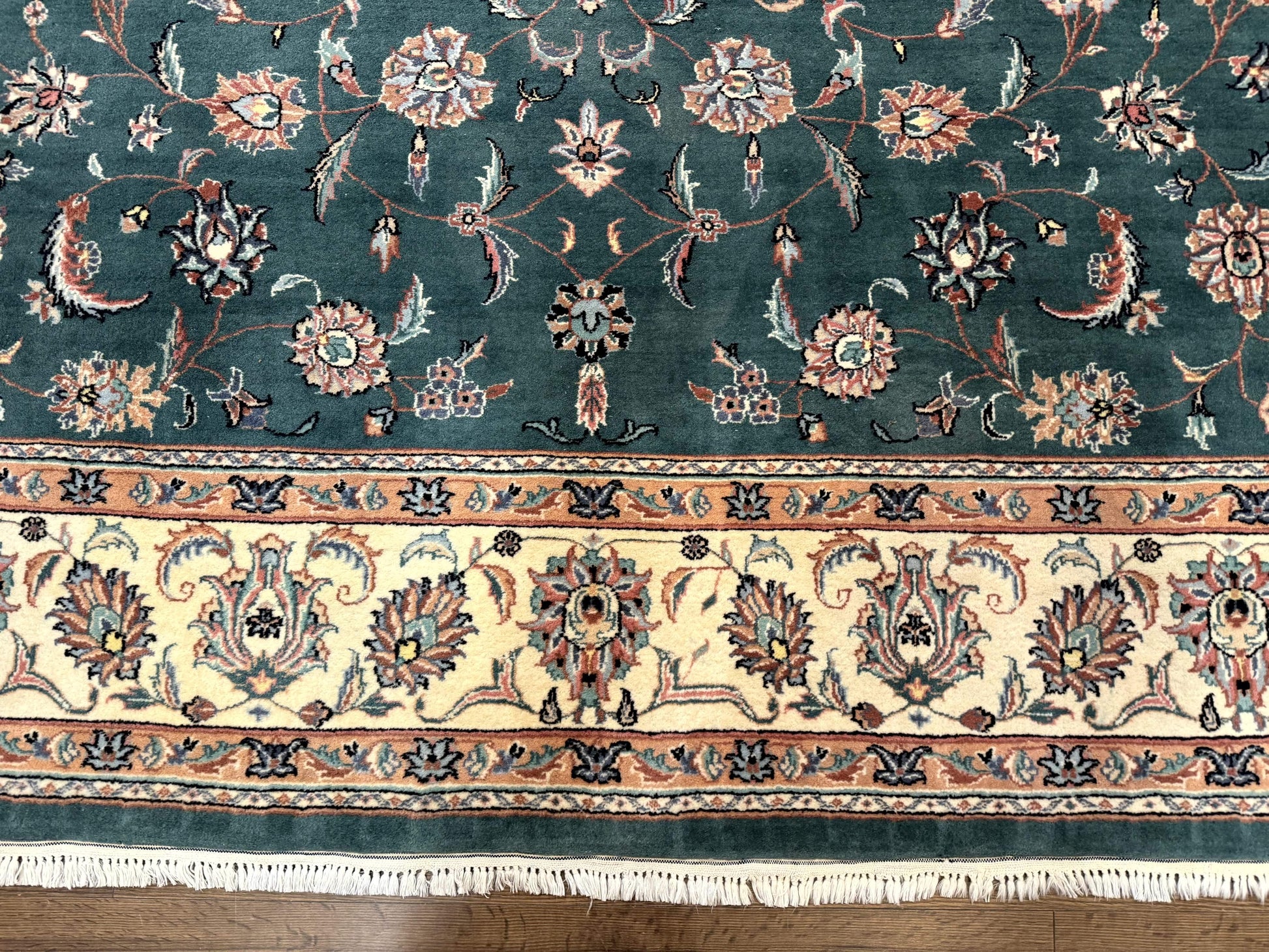 Indo Persian Rug 8x10, Green and Beige Oriental Carpet, Traditional Wool Area Rug, Floral Allover Pattern - Nuvé