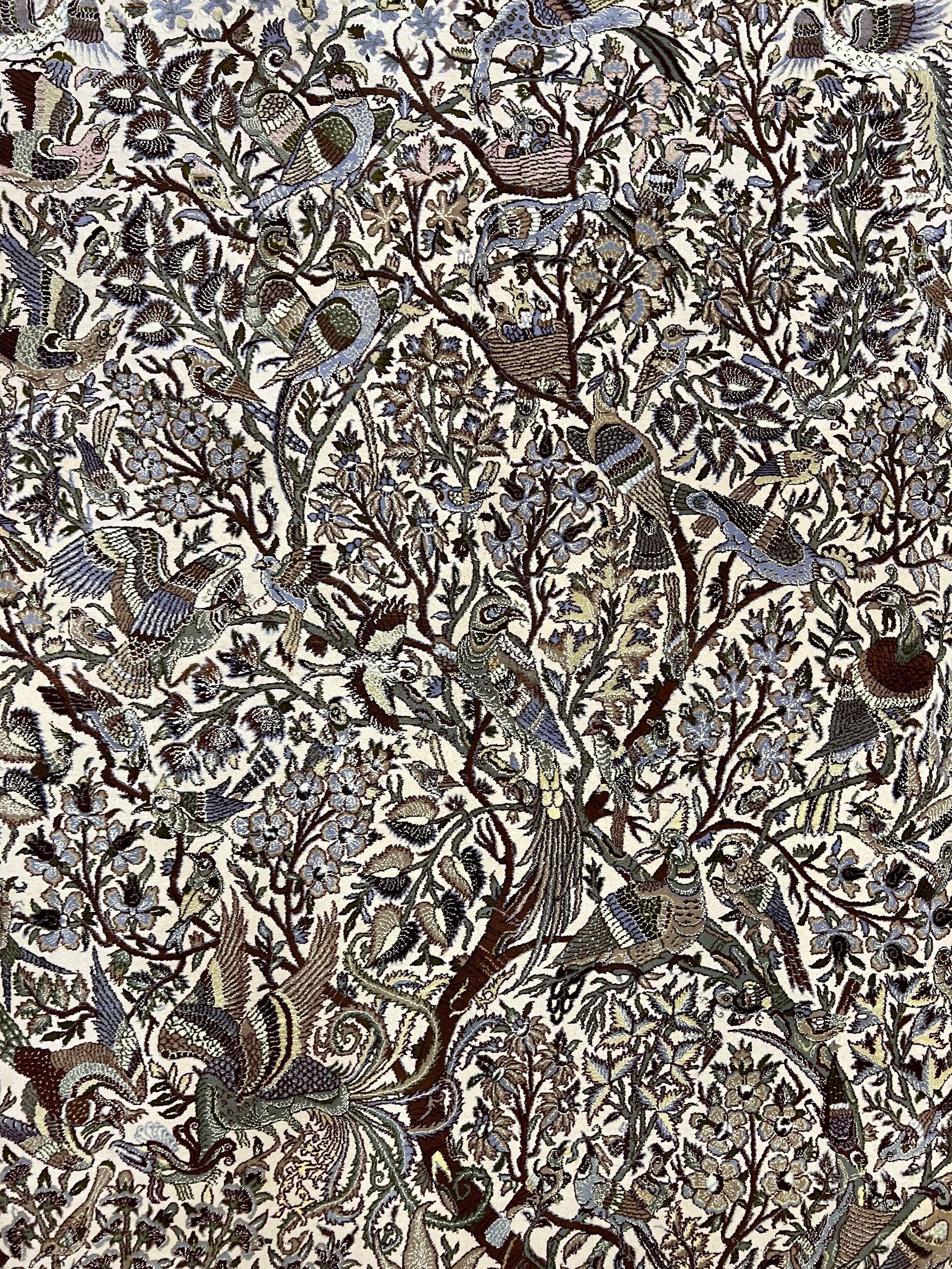 Persian Isfahan Rug 5x8 - Tree of Life, Animal Pictorials, Kork Wool & Silk - Nuvé