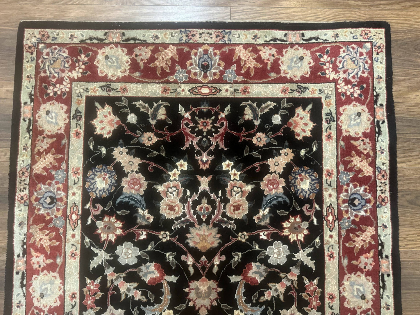 Black Sino Persian Rug 3x5, Wool with Silk Highlights, Floral, Fine 170 KPSI - Nuvé