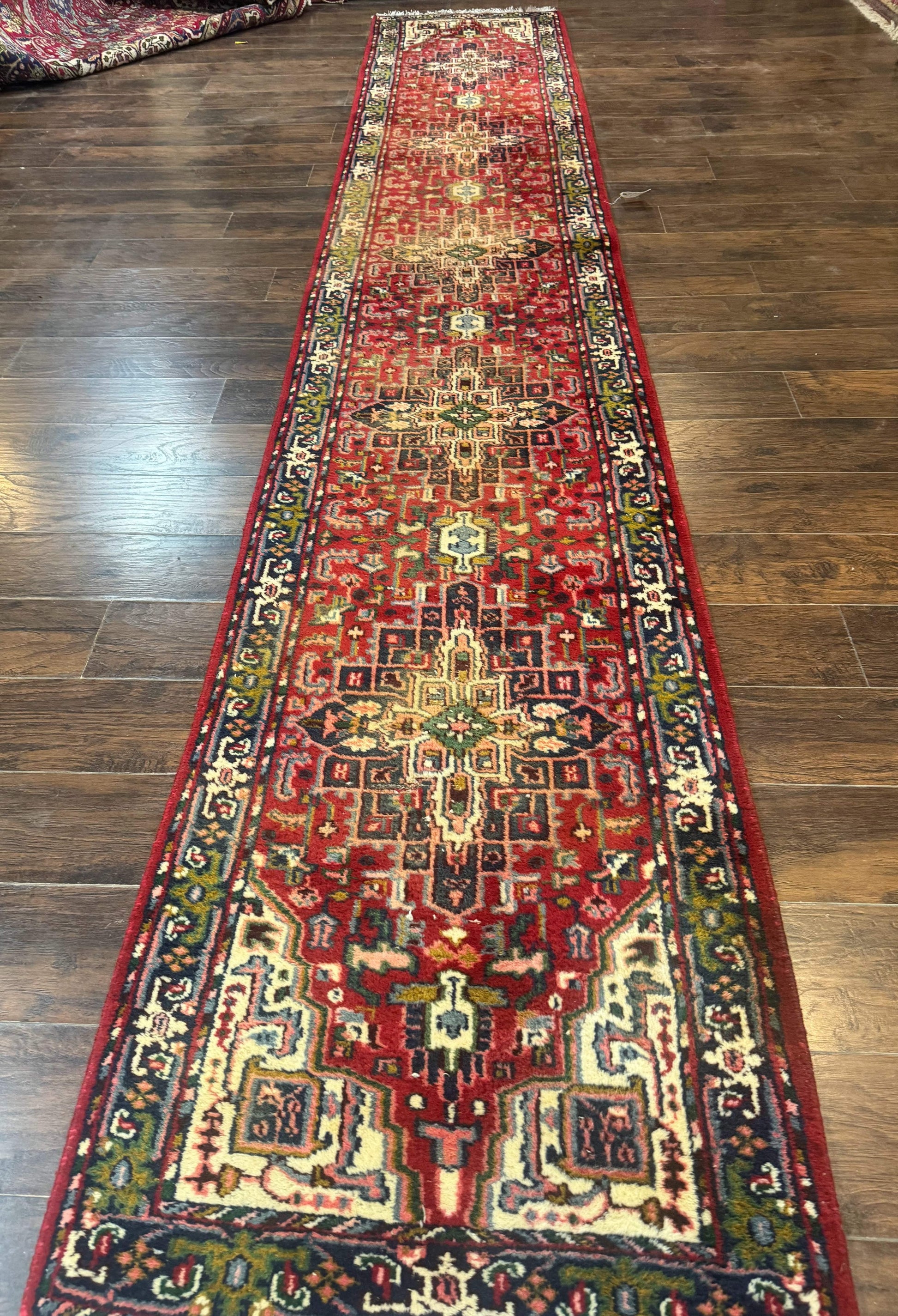 Indo Persian Heriz Runner Rug 3 x 17, Geometric Long Runner Carpet for Hallway, Medallions, Wool Runner Rug 3x17 - Nuvé