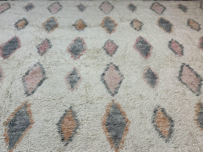 Large Modern Contemporary Indian Shag Rug 11x14, Ivory, Handmade Wool Carpet