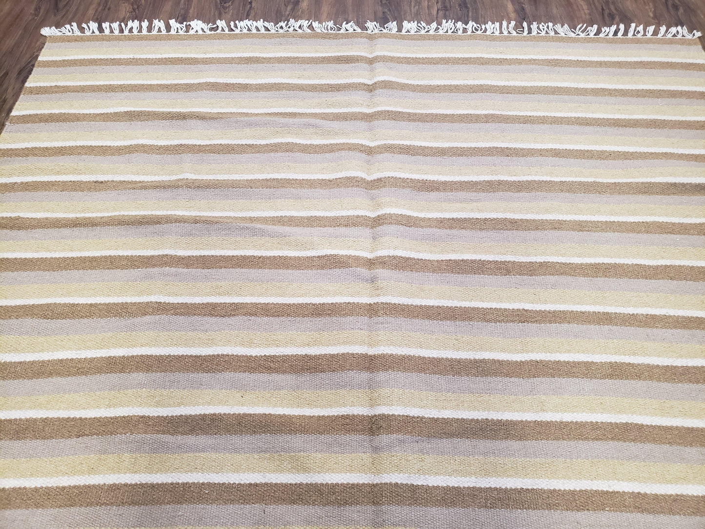 New Indian Striped Blanket, Multicolor Earthern Tones Kilim Rug, Wool Handmade South American Style Blanket, Queen Sized Bedspread 5x8 - 6x8 - Nuvé