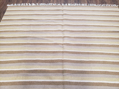 New Indian Striped Blanket, Multicolor Earthern Tones Kilim Rug, Wool Handmade South American Style Blanket, Queen Sized Bedspread 5x8 - 6x8 - Nuvé