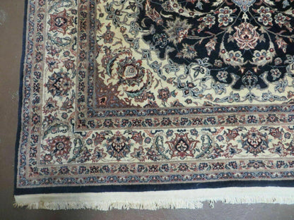 4' X 7' Vintage Handmade India Wool Silk Accent Rug Hand Knotted Black Organic - Nuvé