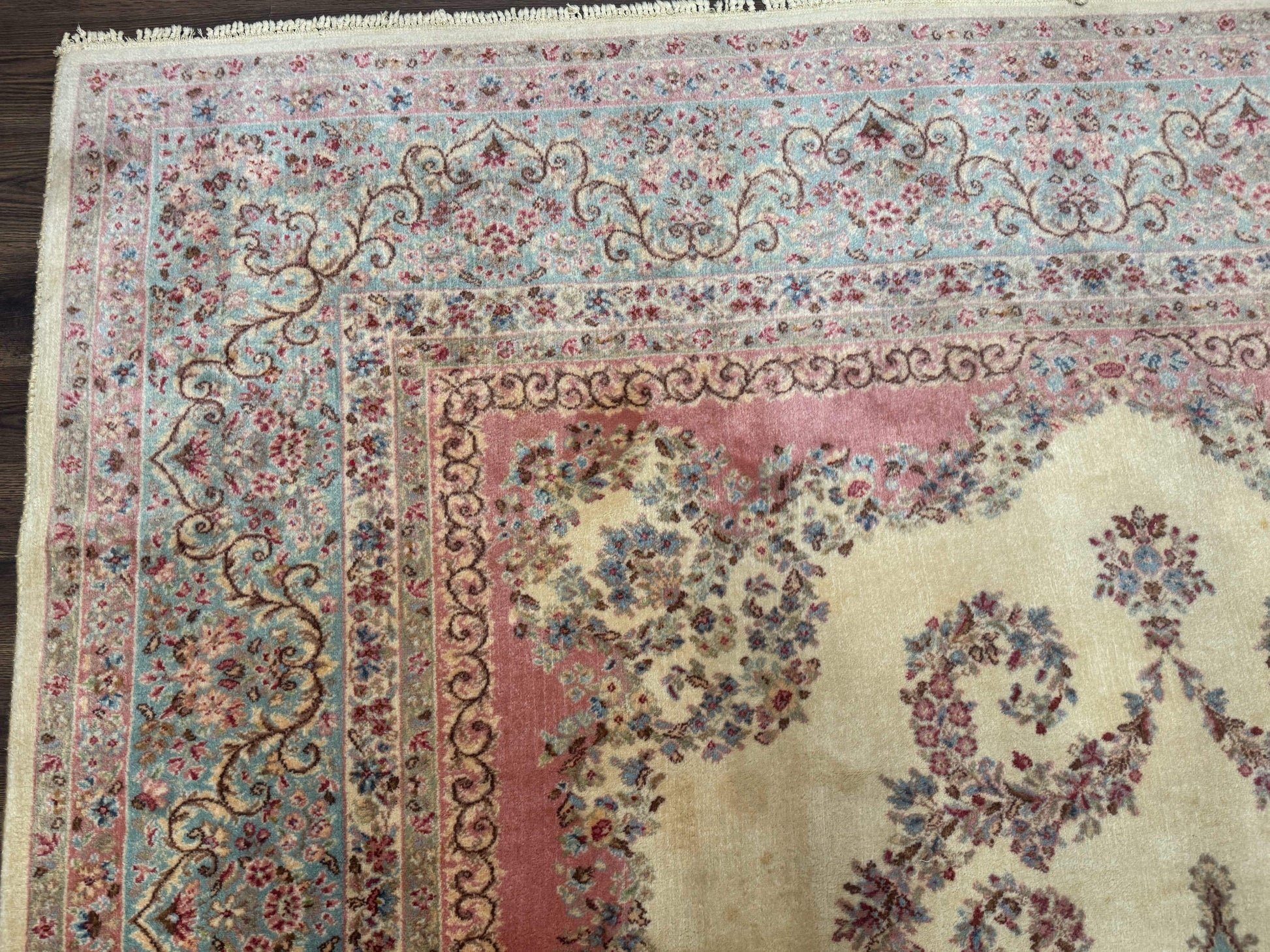 10x14 Karastan Kirman Rug #784 Pastel Ivory Kirman Medallion, Wool Antique Original 700 Series - Nuvé