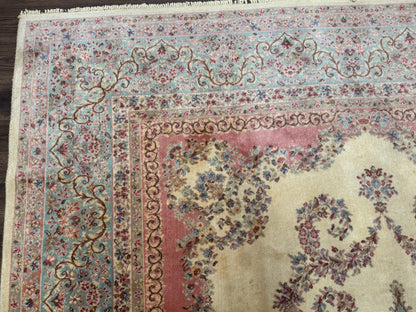 10x14 Karastan Kirman Rug #784 Pastel Ivory Kirman Medallion, Wool Antique Original 700 Series - Nuvé