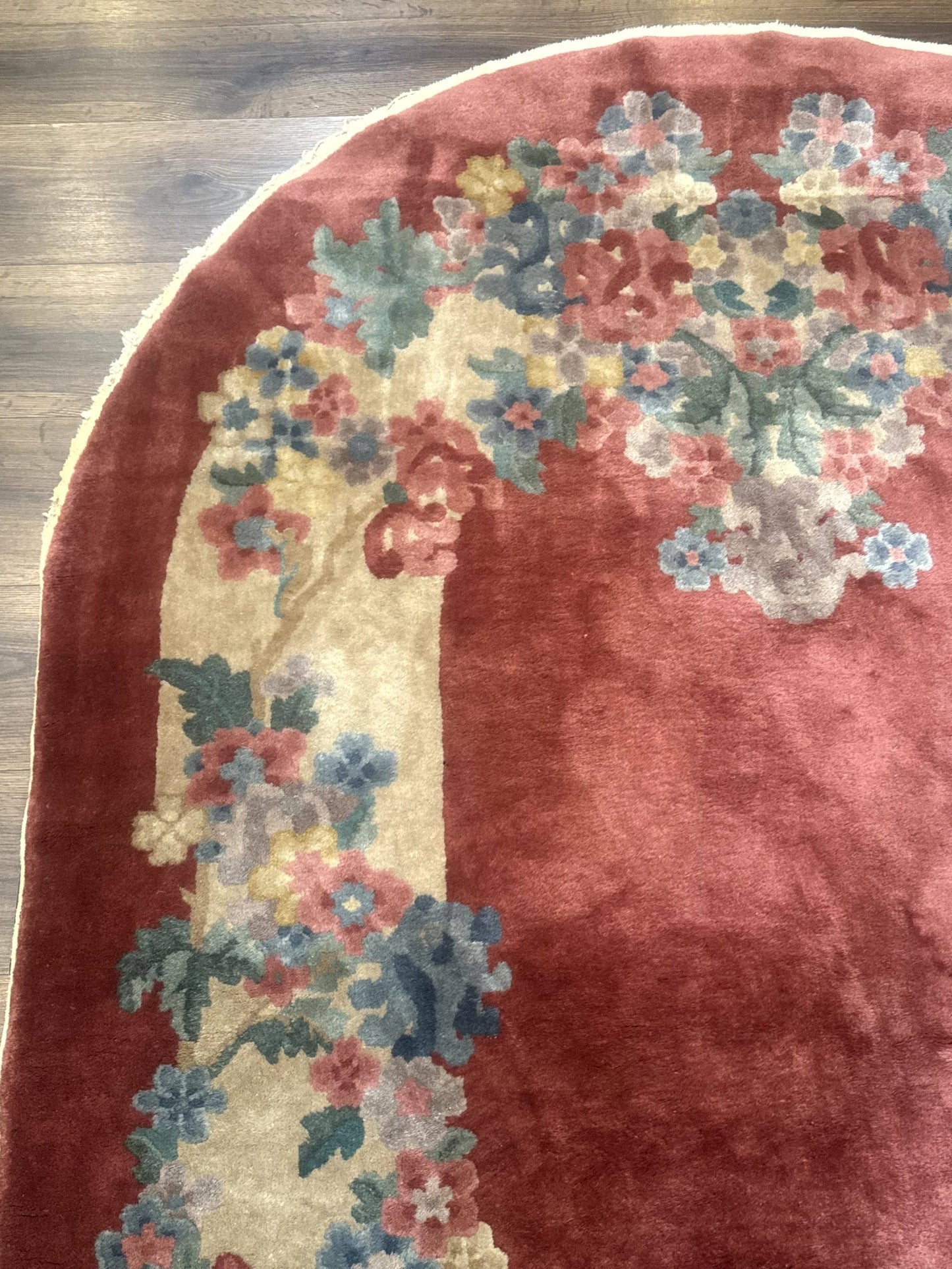Oval Chinese Peking Rug 5x8, Pink, Floral, Vintage Chinese Wool Carpet - Nuvé