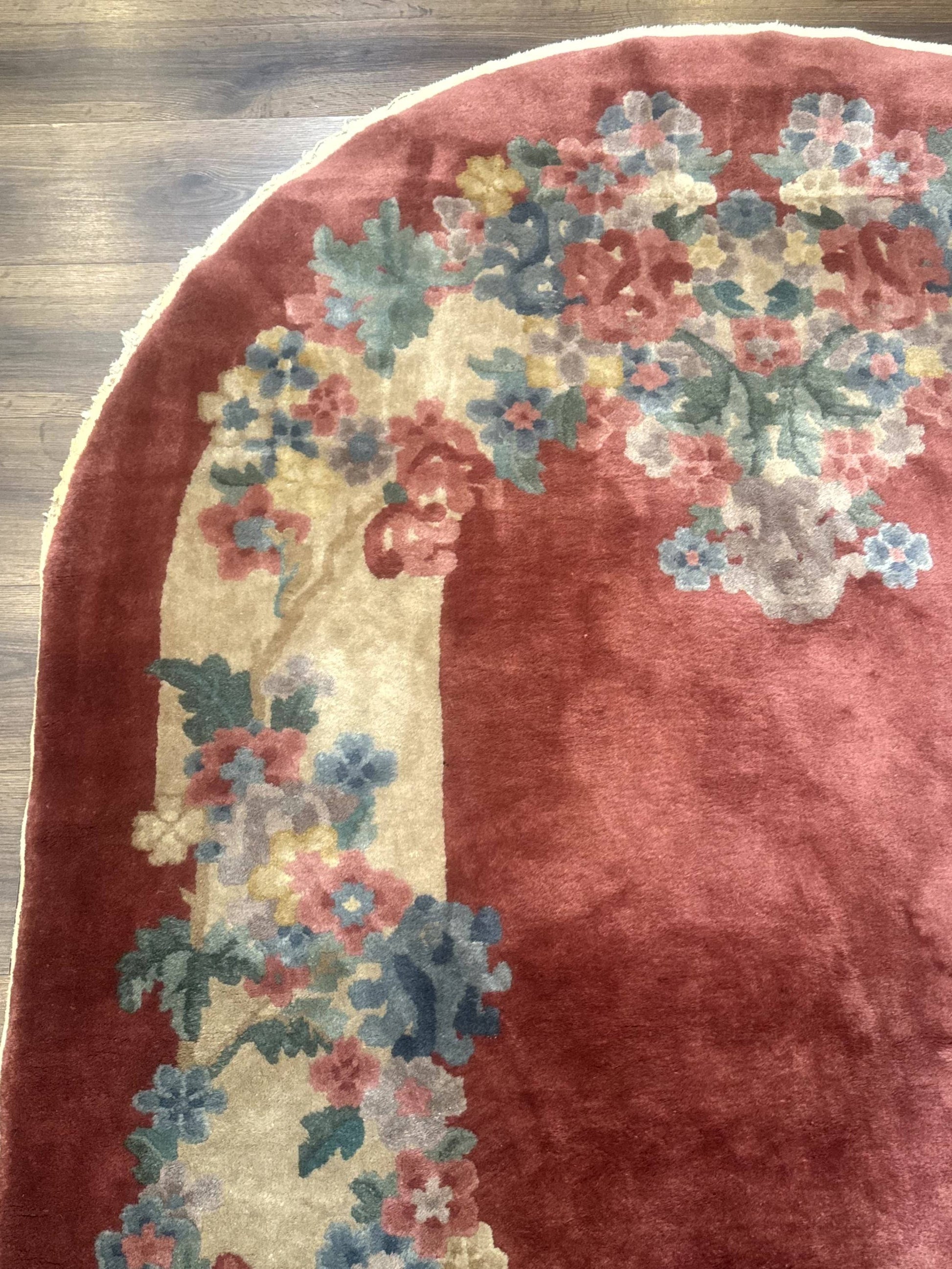 Oval Chinese Peking Rug 5x8, Pink, Floral, Vintage Chinese Wool Carpet - Nuvé