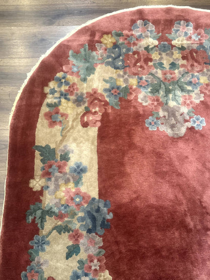 Oval Chinese Peking Rug 5x8, Pink, Floral, Vintage Chinese Wool Carpet - Nuvé