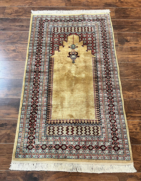 Bokhara Prayer Rug 3x5, Pakistani Turkoman Carpet, Tan, Handmade Vintage Wool Carpet - Nuvé