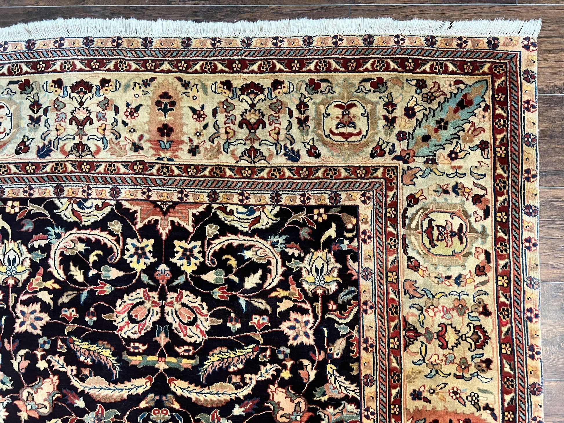 Indo Persian Rug 5x15, Wide Runner Rug 5 x 15 ft, Wool Hand Knotted Vintage Carpet, Black & Cream, Floral Allover Long Oriental Rug - Nuvé