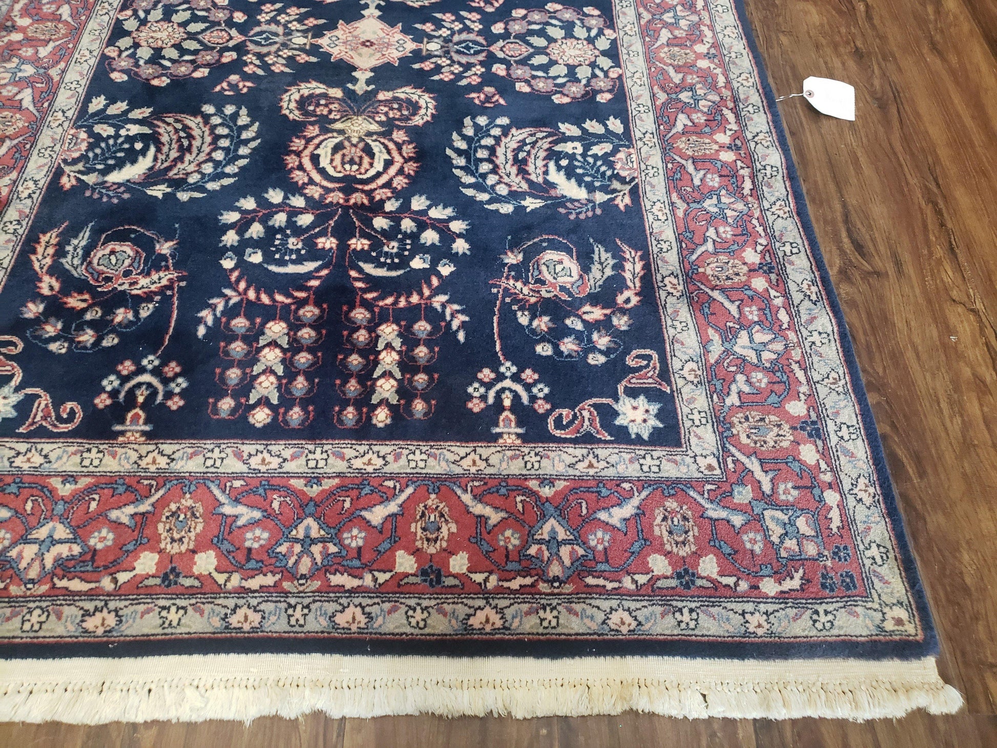 Dark Blue Indo Persian Rug 4x6, Medium Size Hand Knotted Oriental Carpet, Traditional Floral Indian Rug, Blue and Red Entryway Rug, Wool Rug - Nuvé