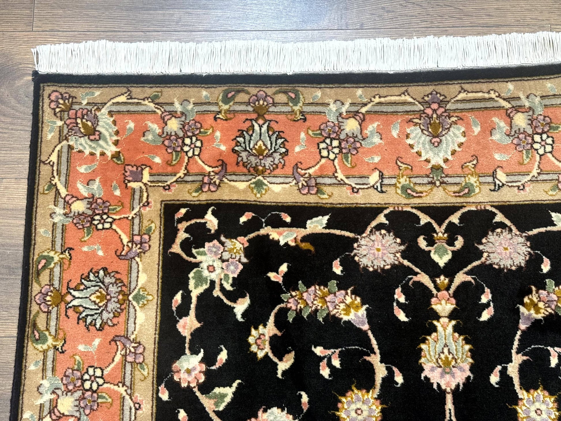 Persian Tabriz Rug 3x5 Black and Salmon Floral Fine Handmade 360 KPSI - Nuvé