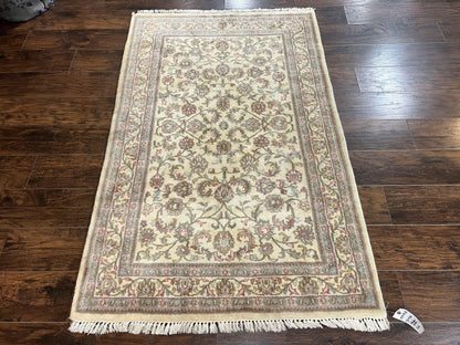 Indo Persian Rug 4x6, Vintage Handmade Wool Carpet, Floral Allover Pattern, Beige, Pair B - Nuvé