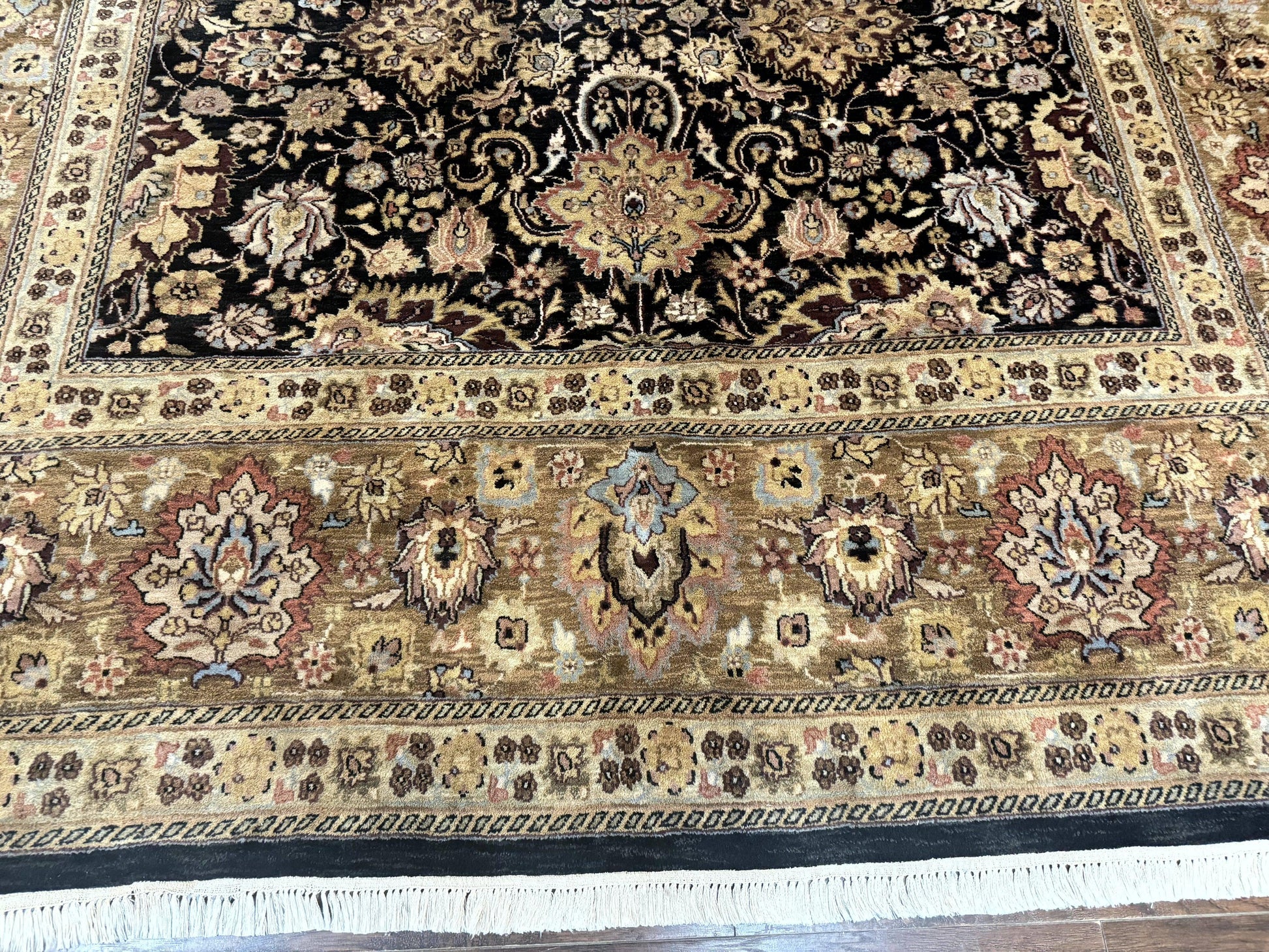 Indo Persian Rug 9x12, Floral Allover, Midnight Blue, Handmade Vintage Wool Oriental Carpet - Nuvé