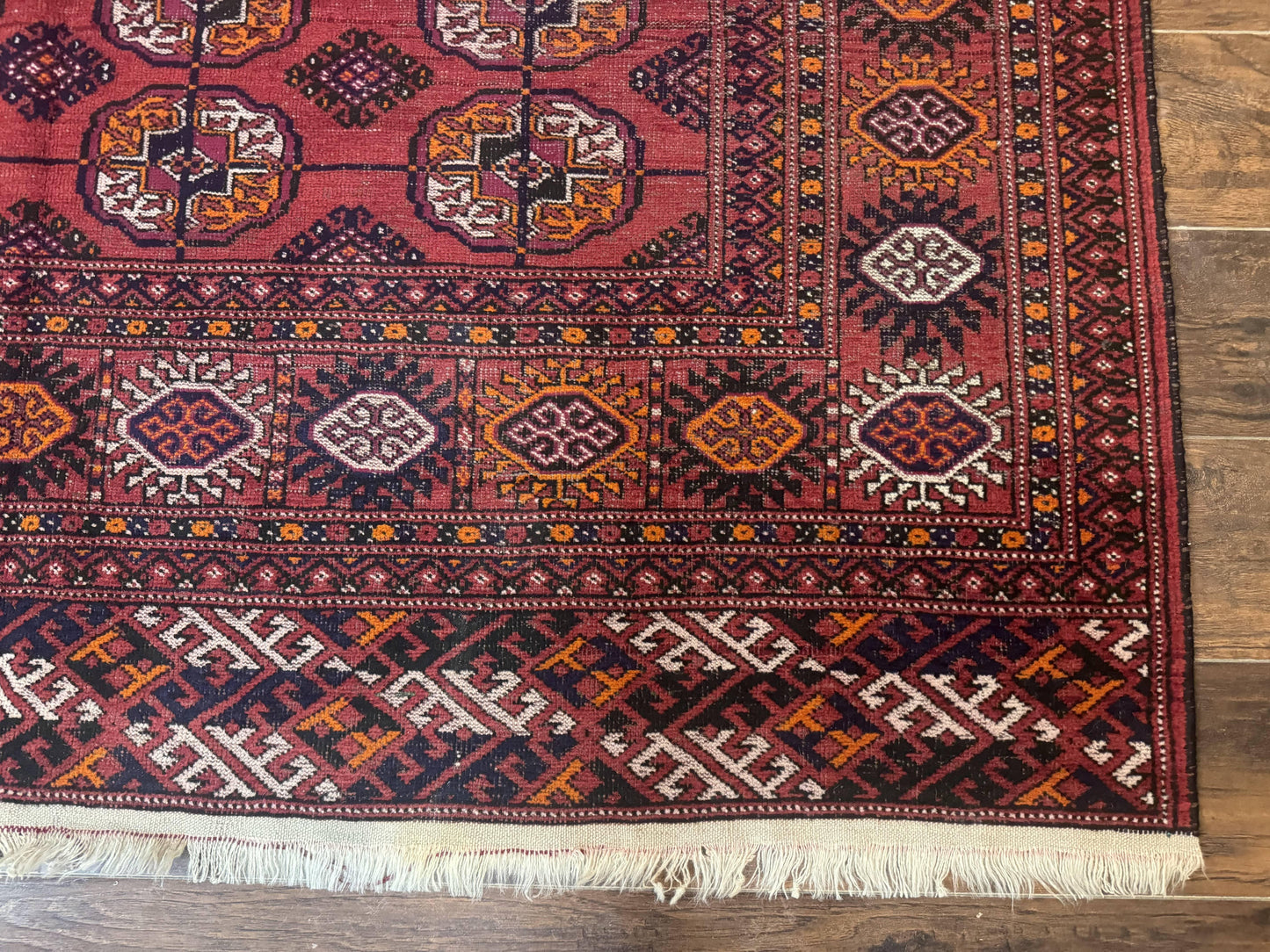 Antique Persian Turkoman Bokhara Rug 7x11, Tribal Rug, Red - Nuvé