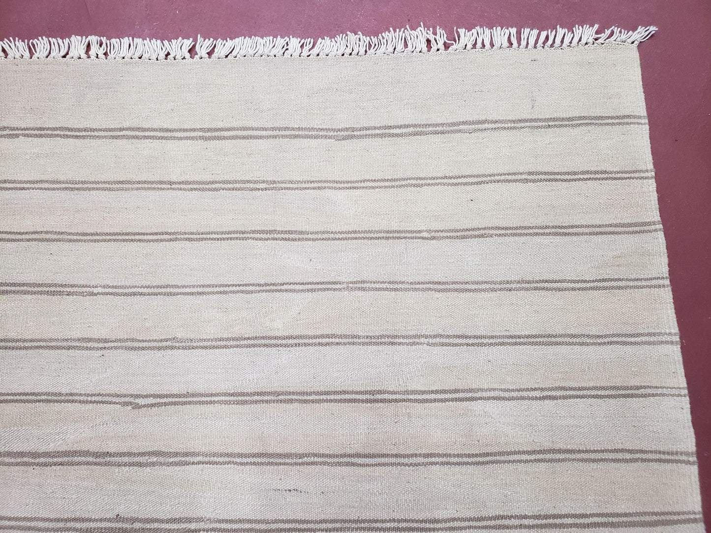 New Striped Turkish Kilim Area Rug 4x6 ft, Hand-Knotted, Wool, Light Gray, Earth Tone Decor, Flatweave Kilim, Two Toned Rug, Southwestern - Nuvé