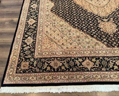 Sino Persian Rug 8x10, Herati Mahi Pattern, Fine 170 KPSI, Black, Wool and Silk Highlights - Nuvé