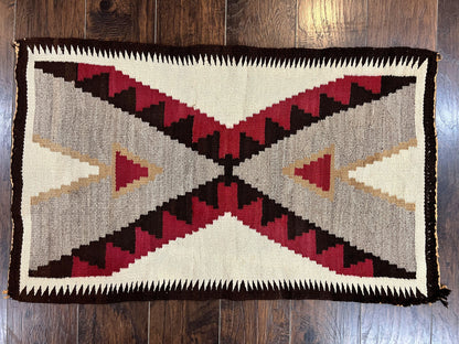 Antique Navajo Rug 2x4, Collectible Native American Wool Handmade Rug, Ivory Black Red Gray, Vintage Navajo Textile - Nuvé