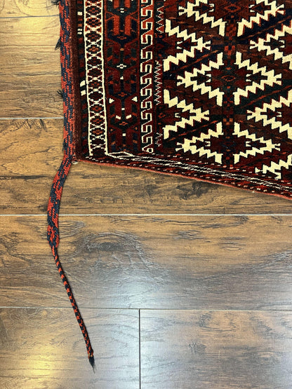 Antique Turkoman Camel Trapping, Turkoman Asmalyk, Red Black Ivory, Handmade, Hand Knotted Tribal Collectible Rug, Rare - Nuvé