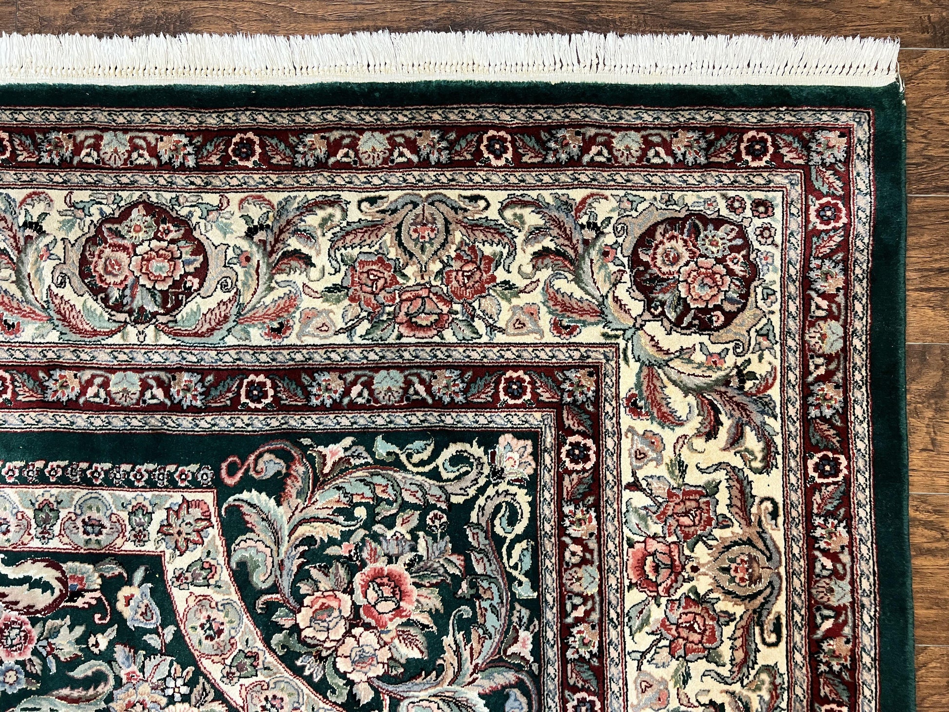 Pak Persian Rug 9x12, Dark Green and Cream, Floral Medallion, Elegant Handmade Wool Carpet 9 x 12 - Nuvé