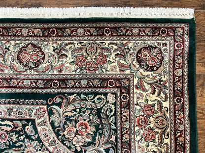 Pak Persian Rug 9x12, Dark Green and Cream, Floral Medallion, Elegant Handmade Wool Carpet 9 x 12 - Nuvé