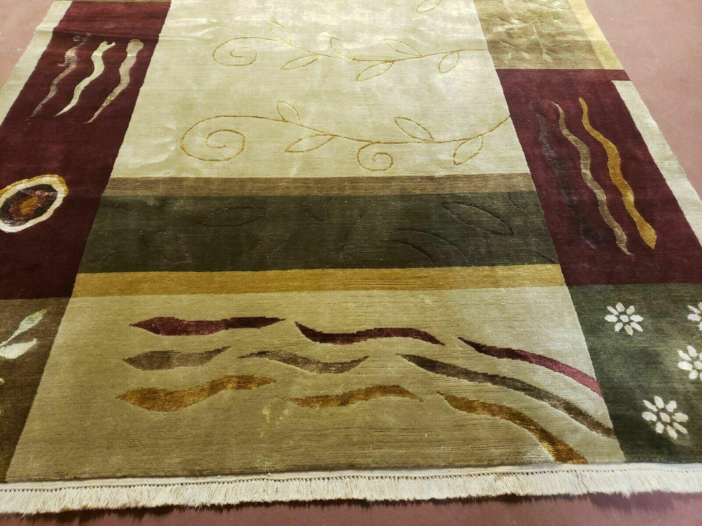 6' X 9' Modern Handmade Tibetan Nepal Wool & Silk Rug Decorative Abstract Gold - Nuvé