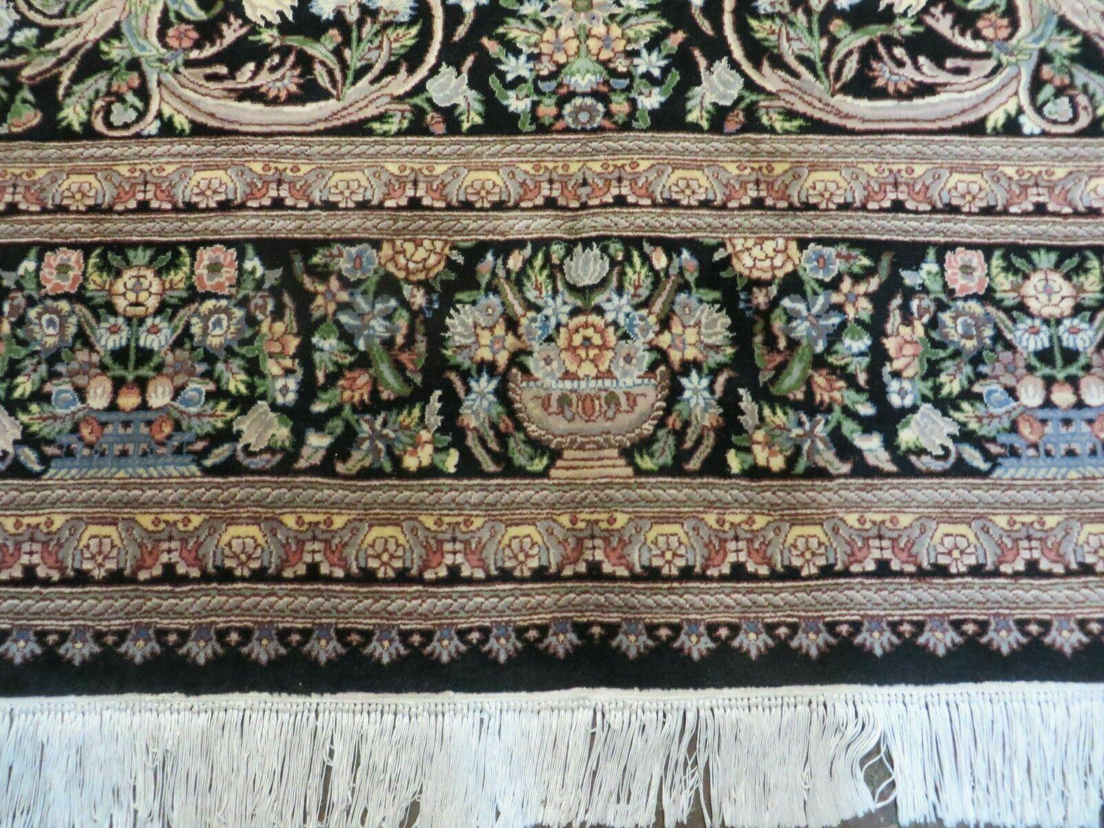 8' X 10' Vintage Handmade Pakistani Floral Wool Rug Black Nice - Nuvé