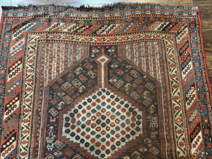 Antique Persian Shiraz Rug 5x8, Khamseh Tribal Wool 1920s Carpet, Navy Blue - Nuvé