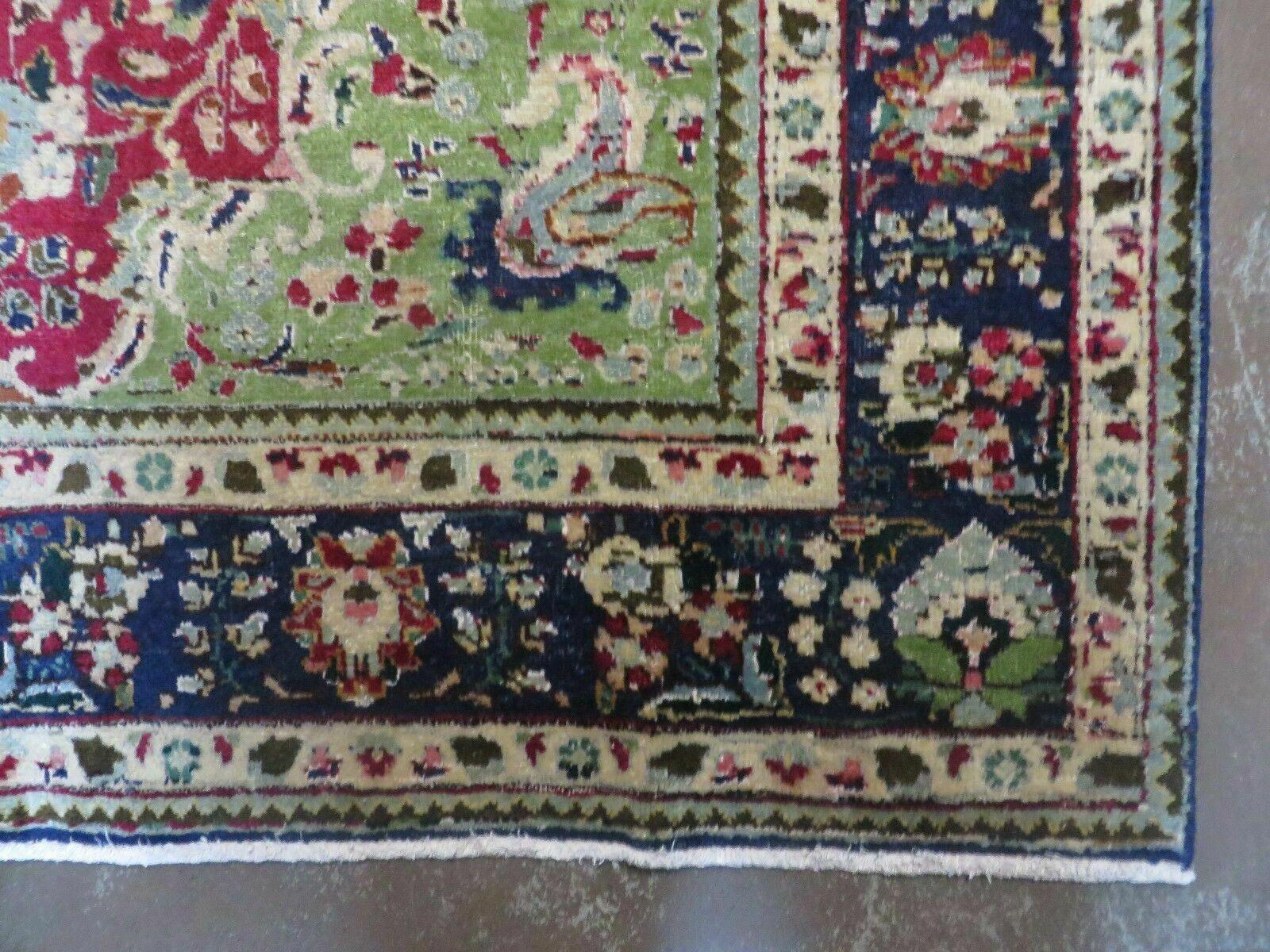 Persian Tabriz Rug 7x10, Red Blue and Green Rug, Allover Floral Medallion Rug, Hand Knotted Rug, Antique Rug 7 x 10 Vintage Wool Oriental Carpet - Nuvé