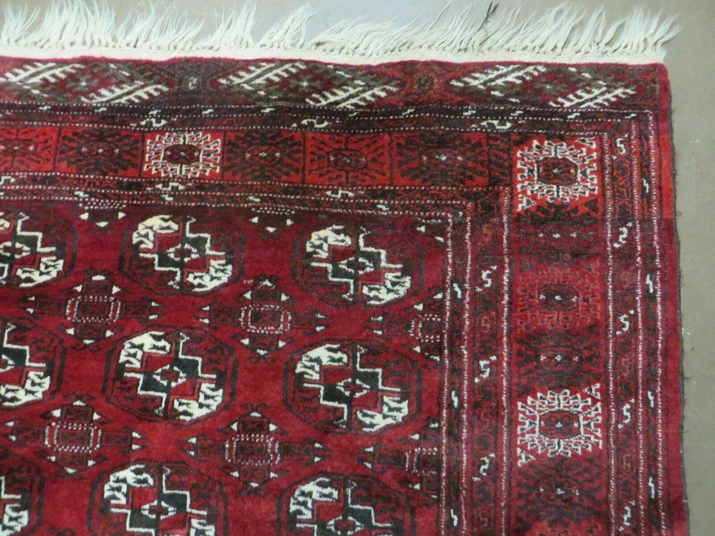 4' 5" X 5' 7" Semi Antique Handmade Afghan Yamud Turkoman Bokhara Wool Rug - Nuvé