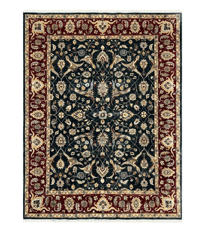 Pak Persian Mahal Rug 9x12, Allover Floral Pakistani Oriental Carpet 9 x 12, Wool Hand Knotted Area Rug, Dark Slate Gray-Black and Maroon