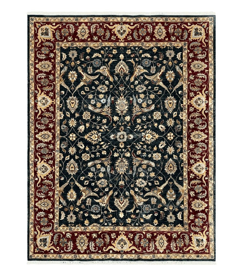 Pak Persian Mahal Rug 9x12, Allover Floral Pakistani Oriental Carpet 9 x 12, Wool Hand Knotted Area Rug, Dark Slate Gray-Black and Maroon