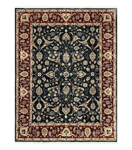 Pak Persian Mahal Rug 9x12, Allover Floral Pakistani Oriental Carpet 9 x 12, Wool Hand Knotted Area Rug, Dark Slate Gray-Black and Maroon