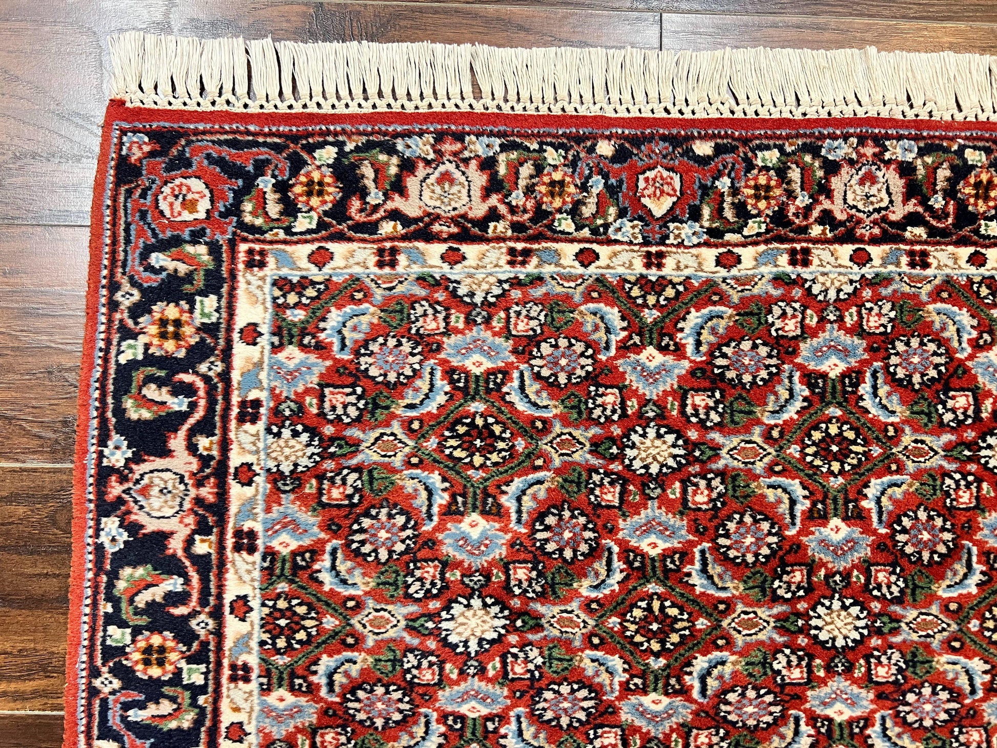 Indo Persian Rug 3x5, Red and Navy Blue, Wool Vintage Handmade Small Carpet 3 x 5 ft, Herati Pattern, Bidjar Rug - Nuvé