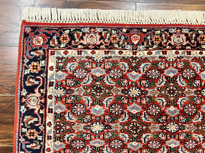 Indo Persian Rug 3x5, Red and Navy Blue, Wool Vintage Handmade Small Carpet 3 x 5 ft, Herati Pattern, Bidjar Rug - Nuvé