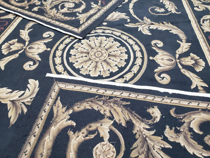 Black and Tan Aubusson Rug, 10 x 14 Aubusson Carpet, New Aubusson Rug, Elegant, Wool, Handmade Area Rug, Flatweave Rug, Large Aubusson Rug - Nuvé