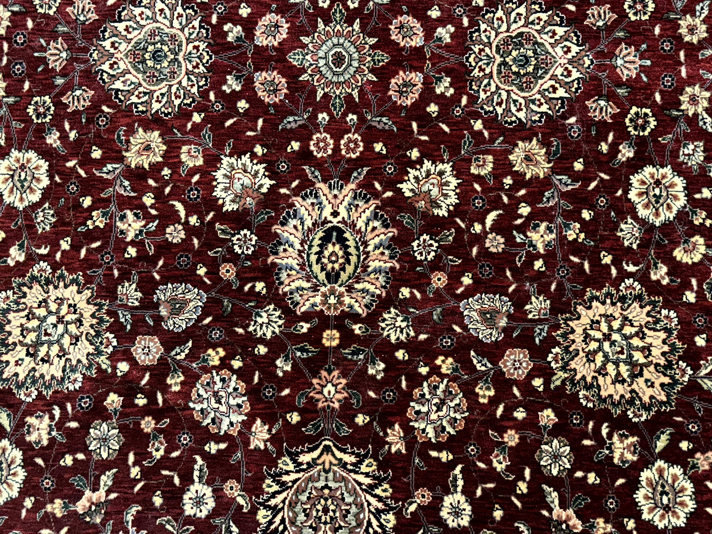 Round Sino Persian Rug 9x9, Burgundy and Cream, Floral, Wool and Silk, 9ft Round Carpet - Nuvé