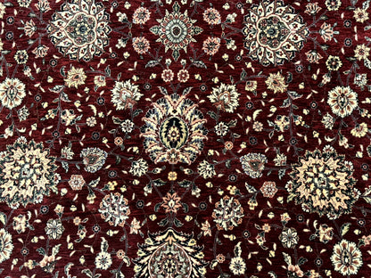 Round Sino Persian Rug 9x9, Burgundy and Cream, Floral, Wool and Silk, 9ft Round Carpet - Nuvé