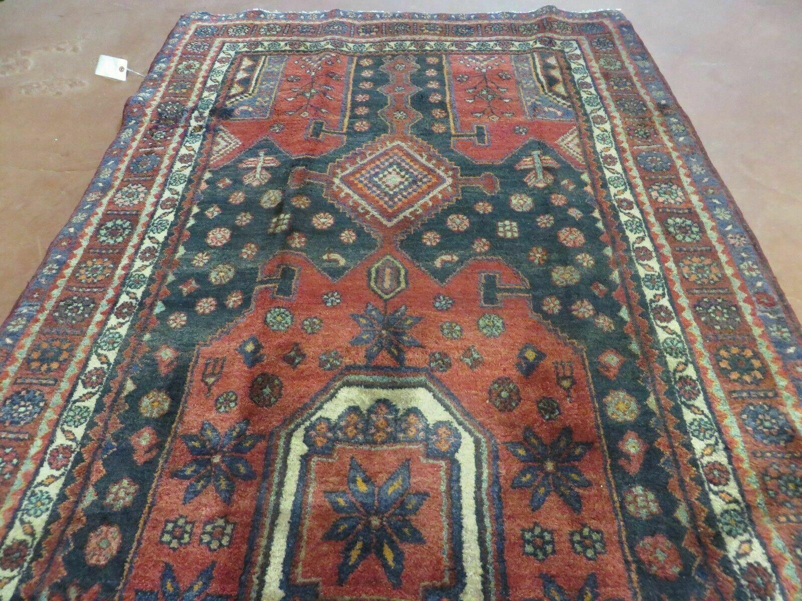 4' X 9' Antique Handmade Turkish Tribal Oriental Geometric Wool Rug # 605 - Nuvé
